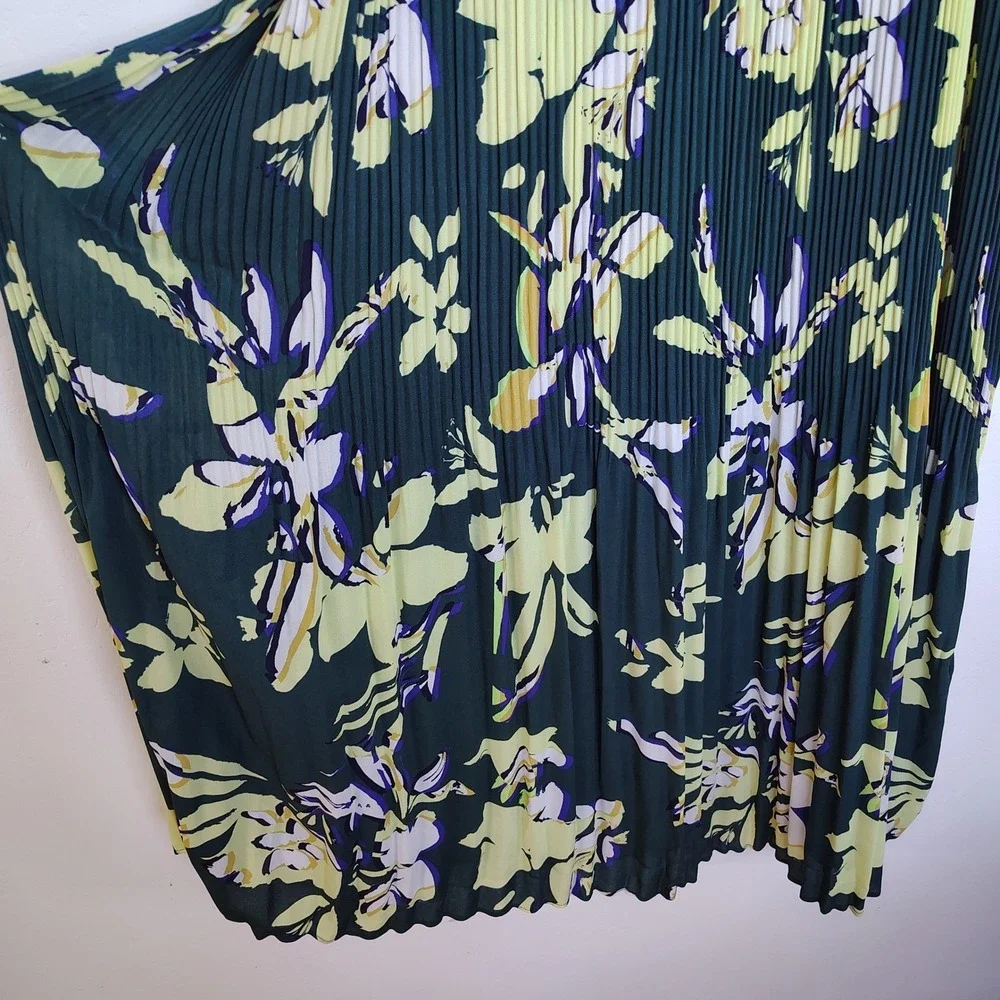 Halogen Green Floral‎ Micro Pleated Sleeveless Midi Dress XL Petite NWT